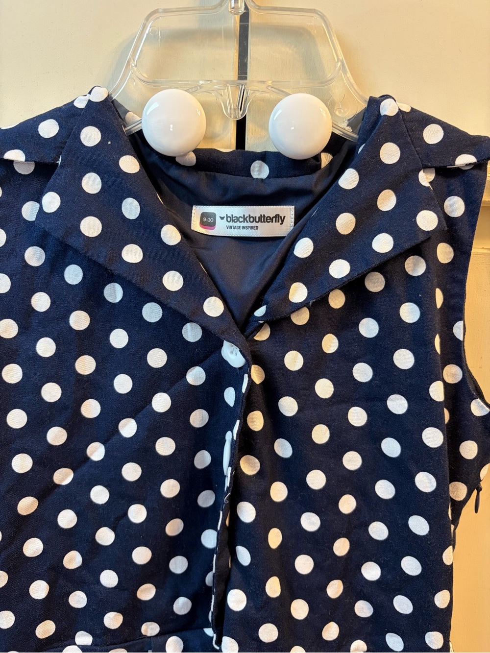 Girl’s Blackbutterfly Navy Polka Dot Sleeveless Dress with Flare Skirt size 9-10